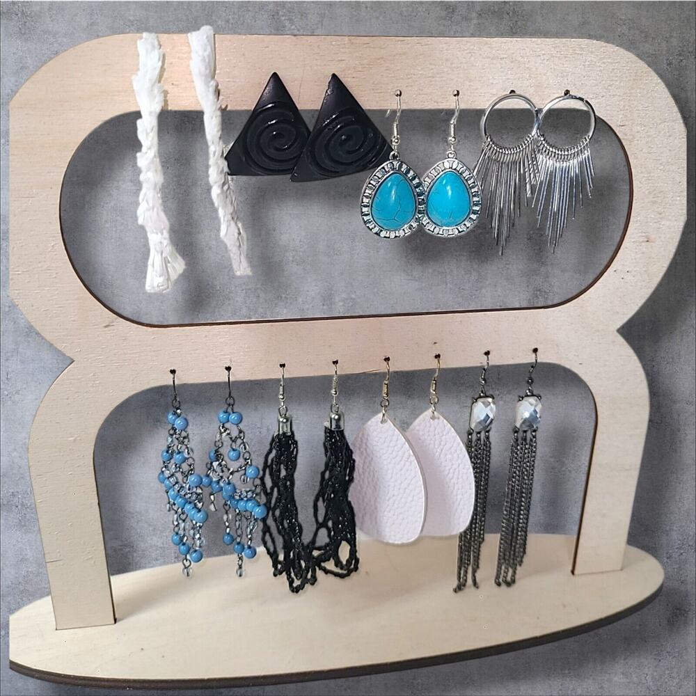 Lot of 8 Pairs of Big Statement Earrings Black‎ White Blue
